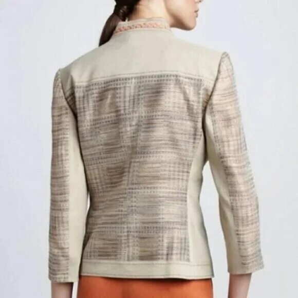 Elie Tahari Button Up Orange Lined Blazer Suit Jacket Khaki/Cream/Orange - Picture 3 of 8